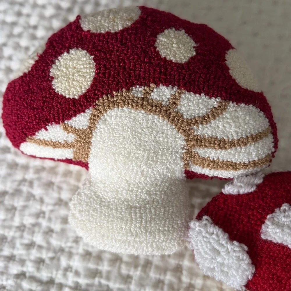 Pair of Mushroom Hooked Wool‎ Accent Pillows.